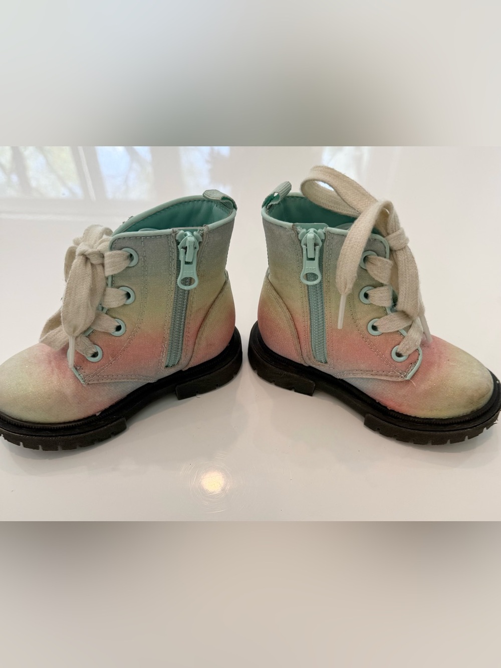 Cat & Jack Pastel Ombre Lace-Up Zip Boots - Mint & Pink